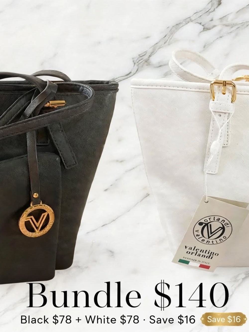 Valentino Orlandi Black and White Leather Tote Duo